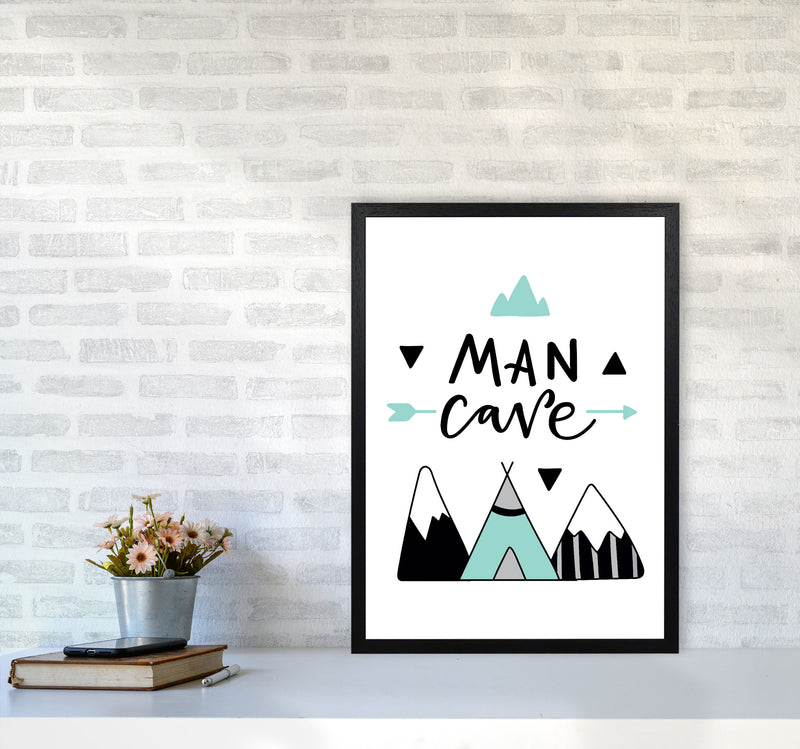 Man Cave Mountains Mint And Black Framed Typography Wall Art Print A2 White Frame