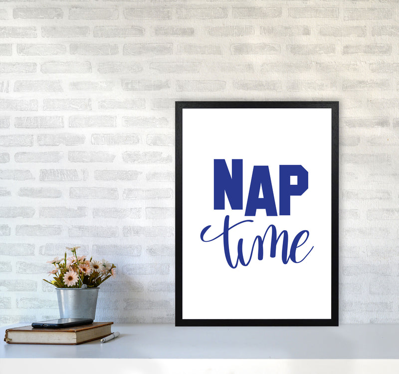 Nap Time Navy Framed Typography Wall Art Print A2 White Frame