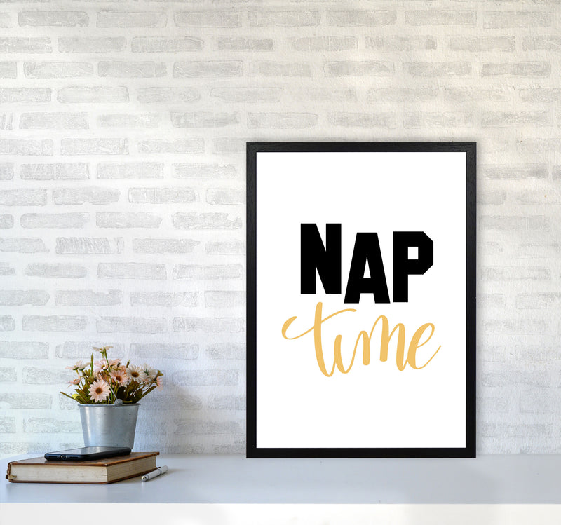 Nap Time Black And Mustard Framed Typography Wall Art Print A2 White Frame