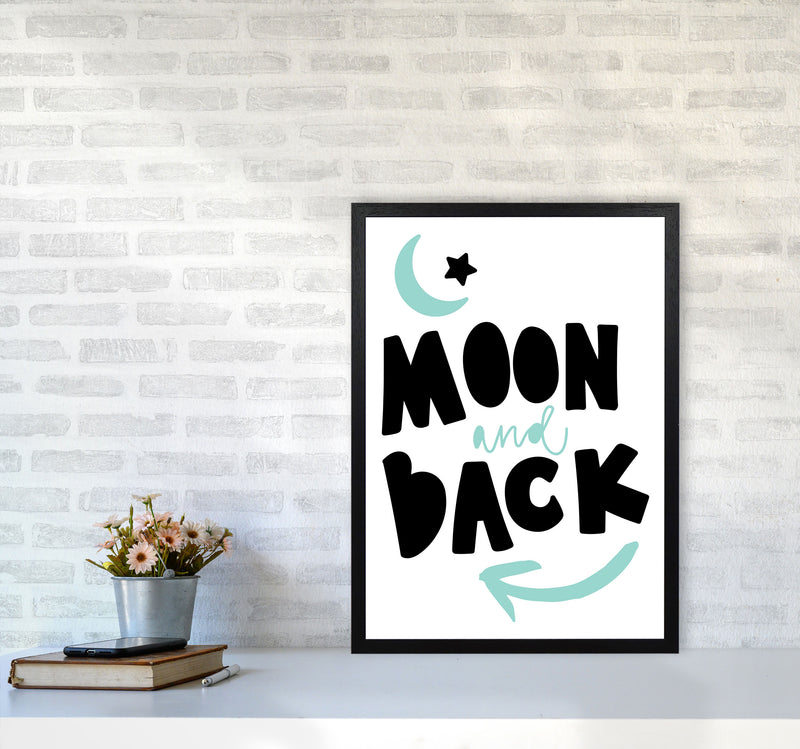 Moon And Back Black And Mint Framed Typography Wall Art Print A2 White Frame