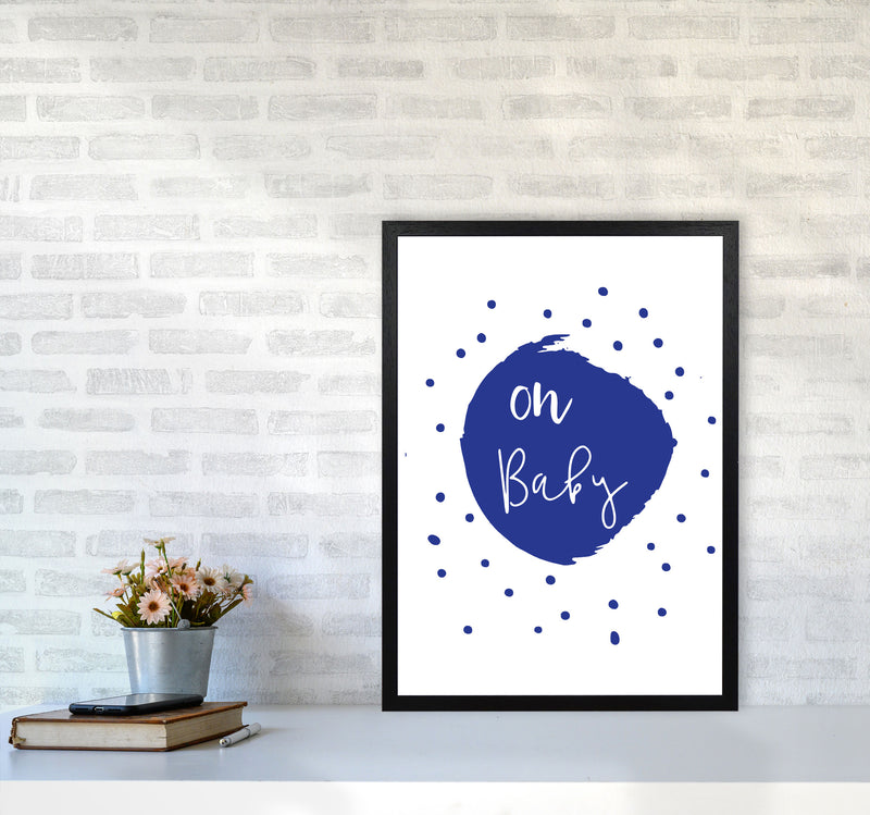 Oh Baby Navy Framed Typography Wall Art Print A2 White Frame