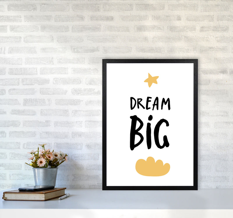 Dream Big Yellow Cloud Framed Typography Wall Art Print A2 White Frame