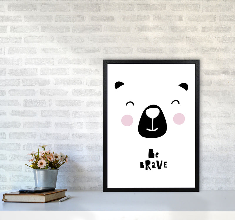 Be Brave Bear Face Framed Typography Wall Art Print A2 White Frame