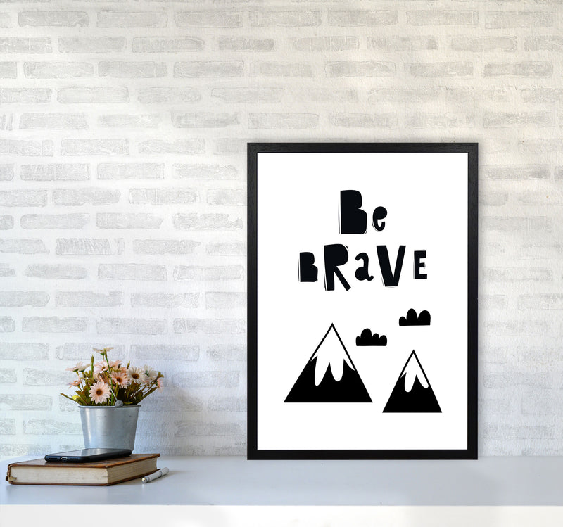 Be Brave Scandi Mountains Framed Typography Wall Art Print A2 White Frame