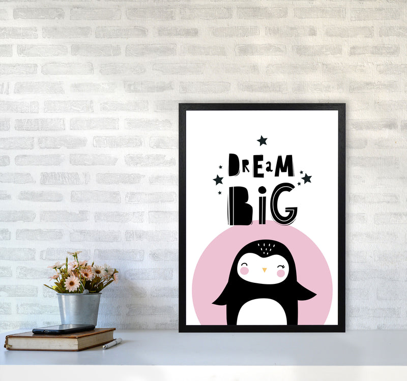 Dream Big Penguin Framed Nursey Wall Art Print A2 White Frame