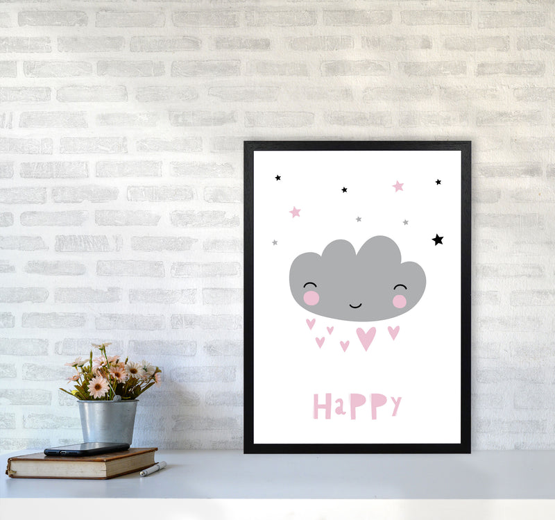Happy Cloud Framed Nursey Wall Art Print A2 White Frame