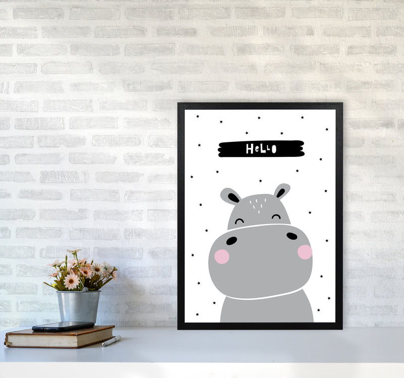Hello Hippo Modern Print Animal Art Print A2 White Frame