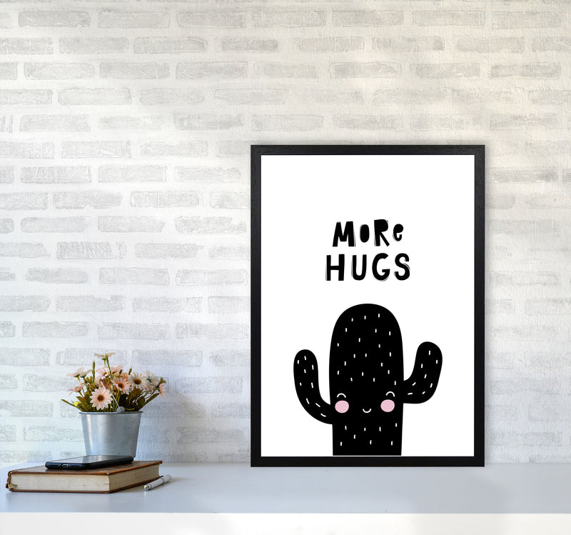 More Hugs Cactus Framed Typography Wall Art Print A2 White Frame