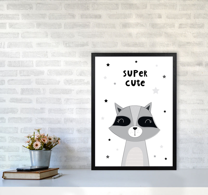 Super Cute Raccoon Framed Nursey Wall Art Print A2 White Frame