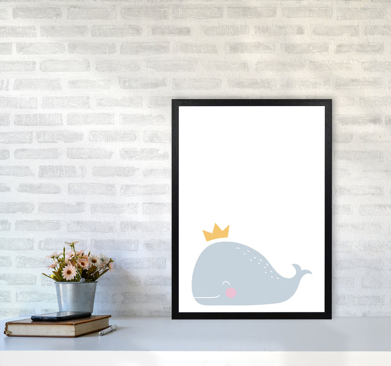 Whale With Crown Framed Nursey Wall Art Print A2 White Frame