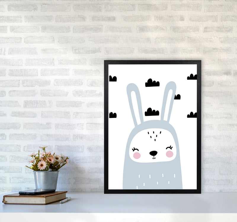 Blue Scandi Bunny With Clouds Modern Print Animal Art Print A2 White Frame