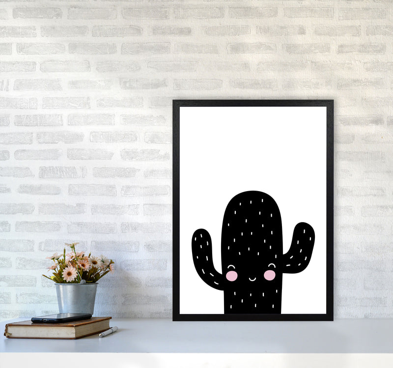 Black Scandi Cactus Modern Print, Framed Botanical & Nature Art Print A2 White Frame