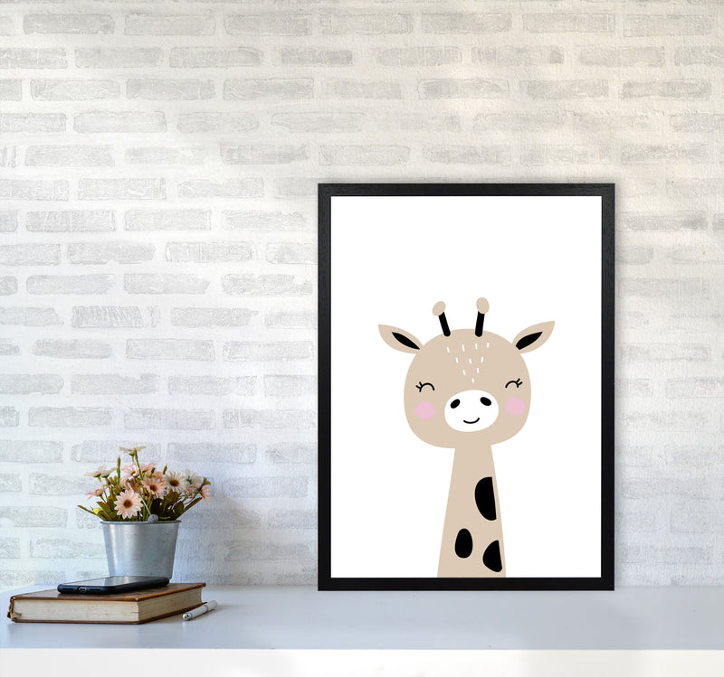 Scandi Brown Giraffe Framed Nursey Wall Art Print A2 White Frame
