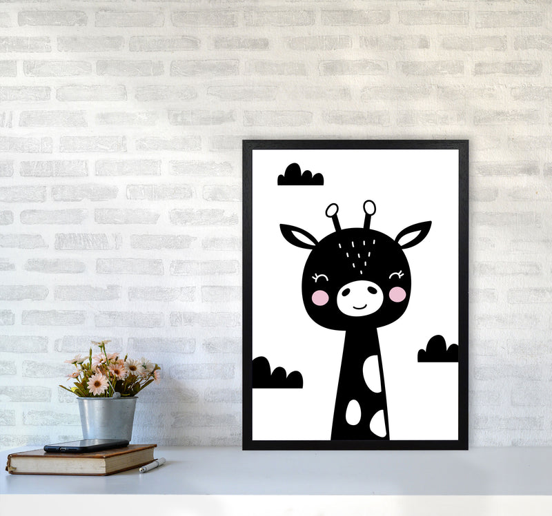 Scandi Black Giraffe Framed Nursey Wall Art Print A2 White Frame