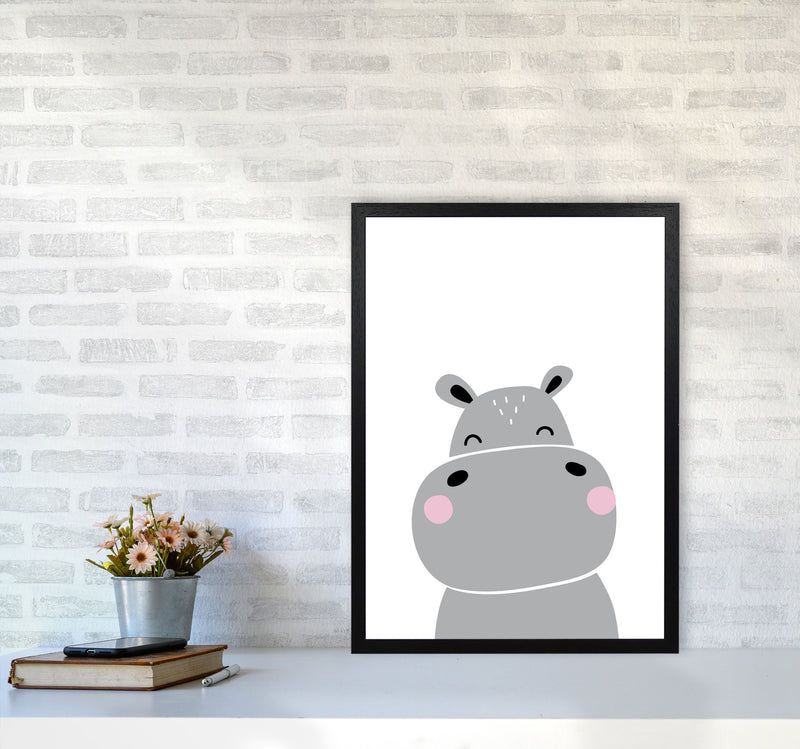 Scandi Hippo Framed Nursey Wall Art Print A2 White Frame