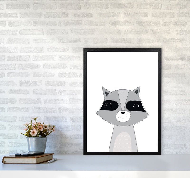 Scandi Raccoon Framed Nursey Wall Art Print A2 White Frame