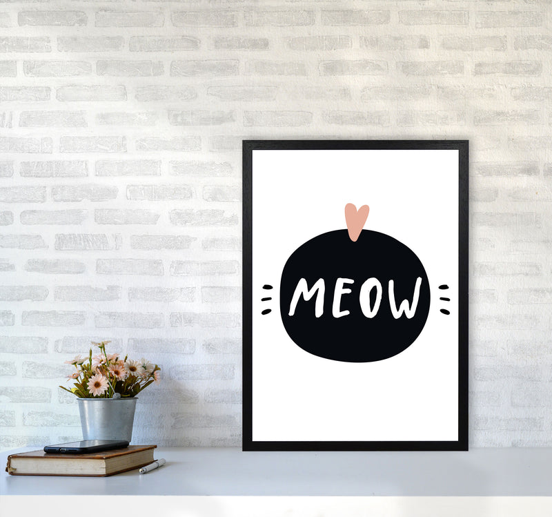 Meow Framed Typography Wall Art Print A2 White Frame