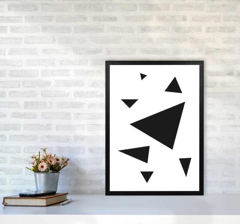 Black Abstract Triangles Modern Print A2 White Frame