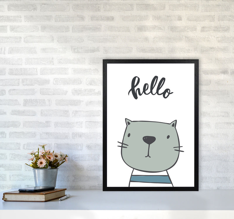 Hello Cat Modern Print Animal Art Print A2 White Frame