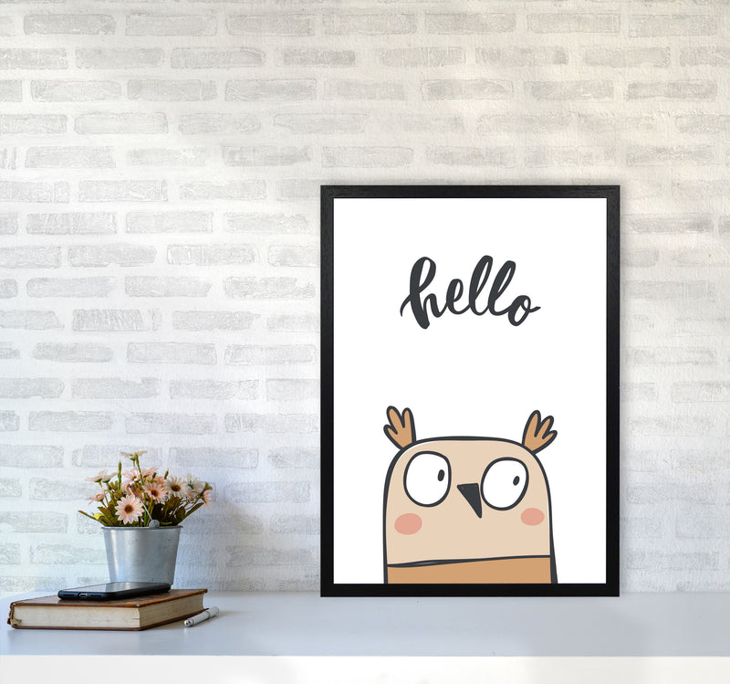 Hello Owl Modern Print Animal Art Print A2 White Frame