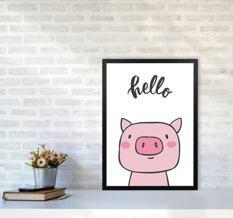 Hello Pig Modern Print Animal Art Print A2 White Frame