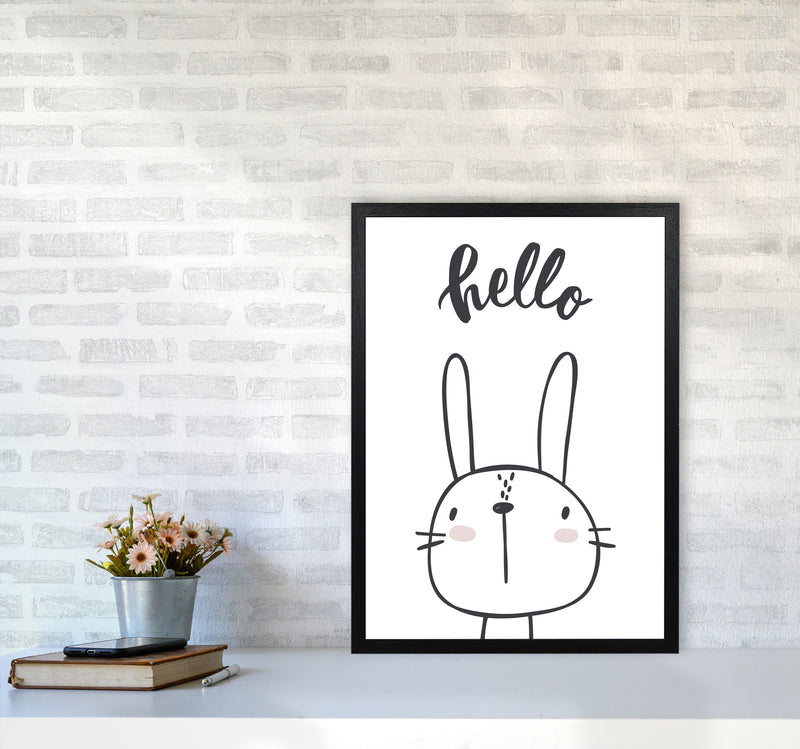 Hello Bunny Modern Print Animal Art Print A2 White Frame