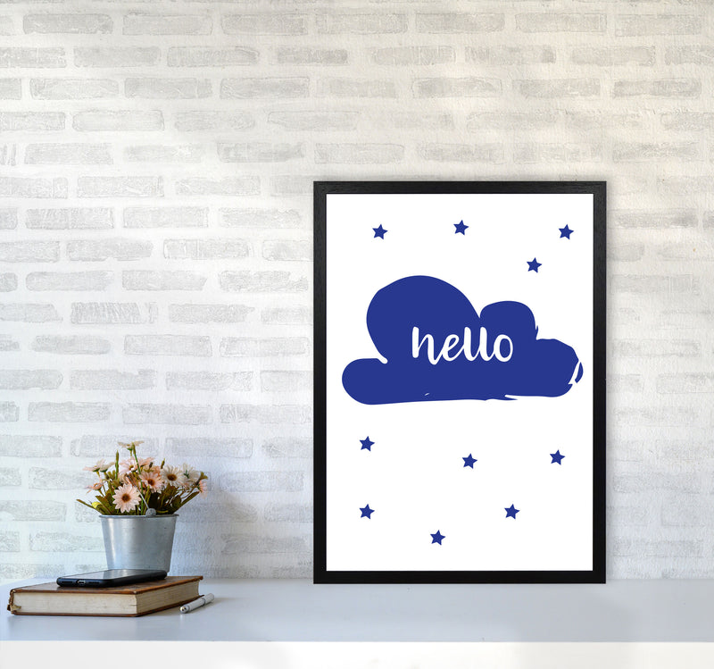 Hello Cloud Navy Framed Nursey Wall Art Print A2 White Frame