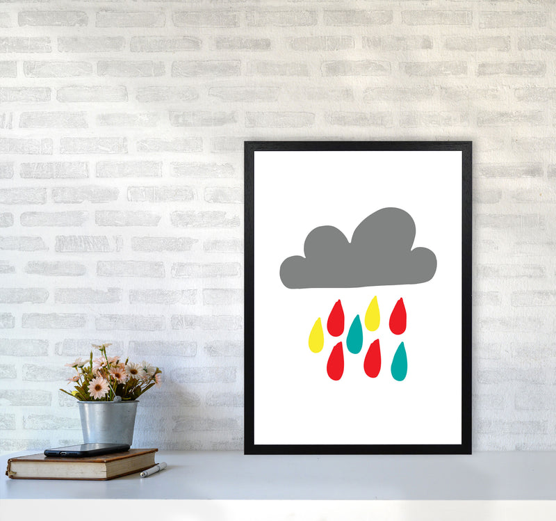 Grey Rain Cloud Framed Nursey Wall Art Print A2 White Frame