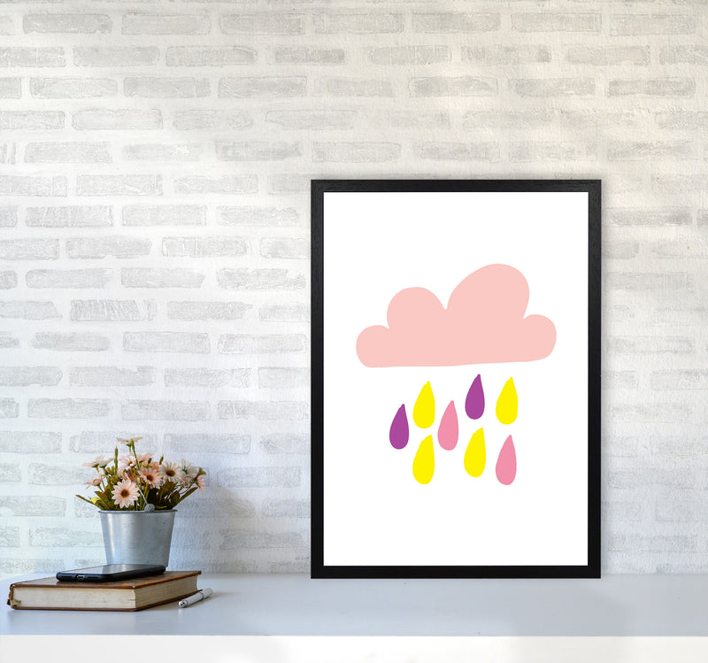 Pink Rain Cloud Framed Nursey Wall Art Print A2 White Frame