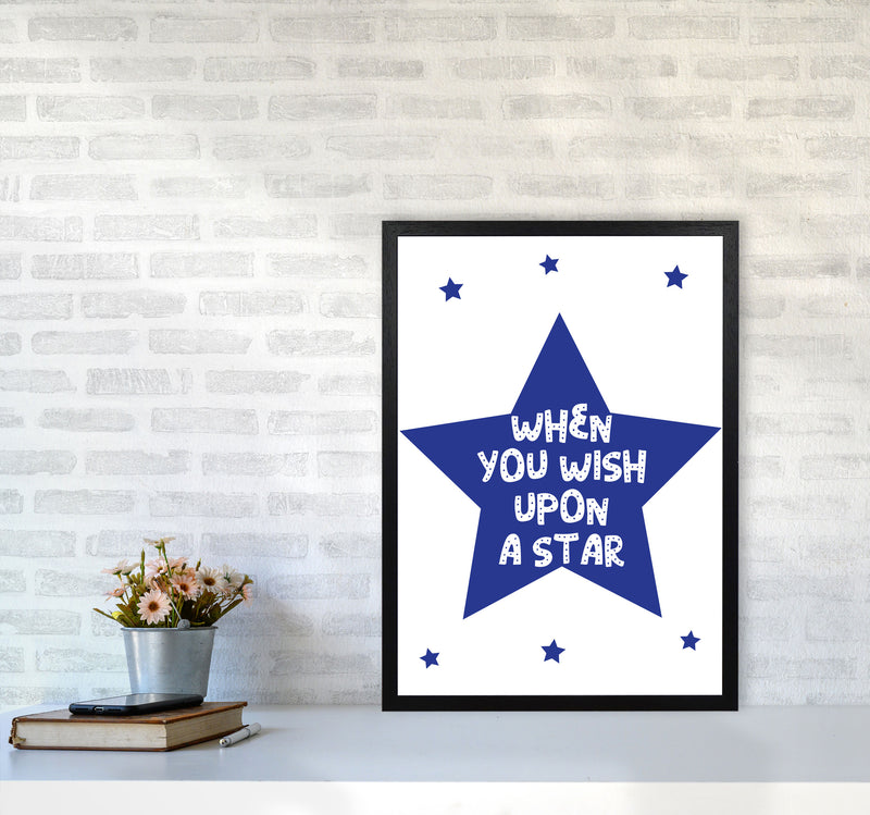 Wish Upon A Star Navy Framed Nursey Wall Art Print A2 White Frame