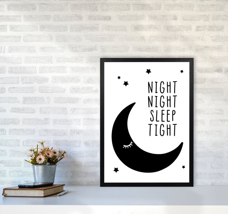 Night Night Moon Black Framed Nursey Wall Art Print A2 White Frame