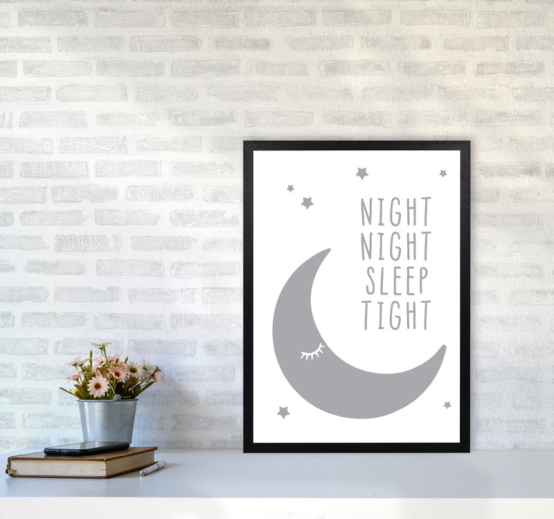 Night Night Moon Grey Framed Nursey Wall Art Print A2 White Frame