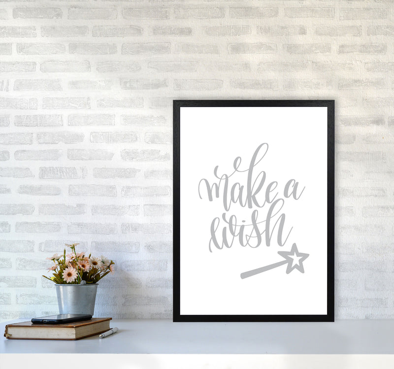Make A Wish Grey Framed Typography Wall Art Print A2 White Frame