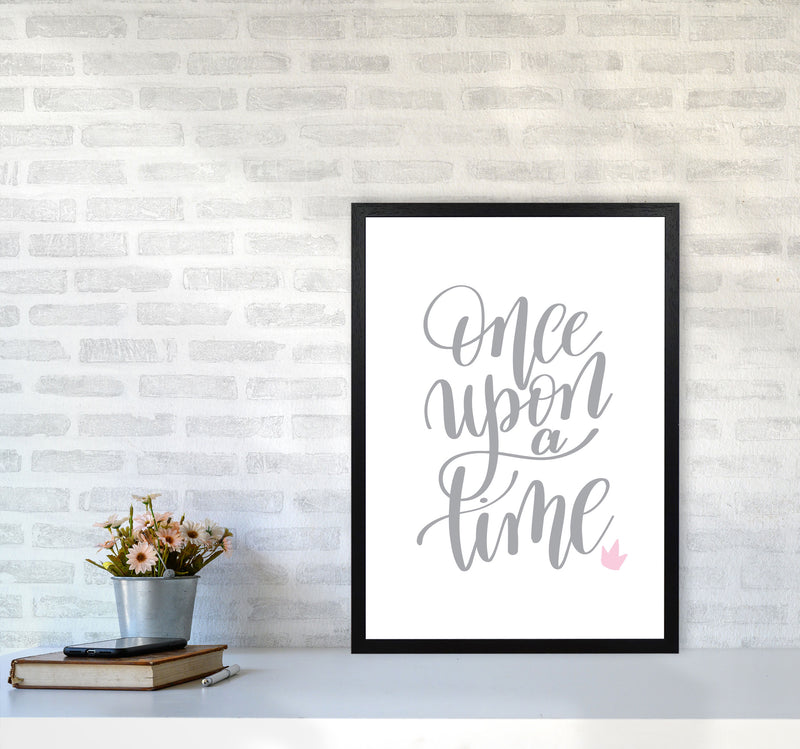 Once Upon A Time Grey Framed Typography Wall Art Print A2 White Frame