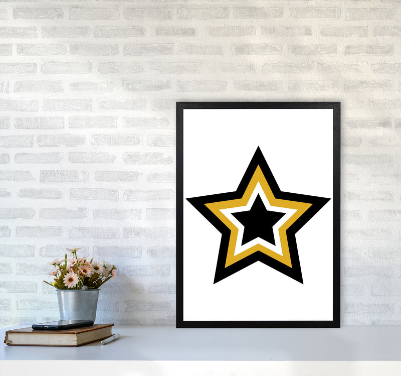 Mustard And Black Layered Star Modern Print A2 White Frame