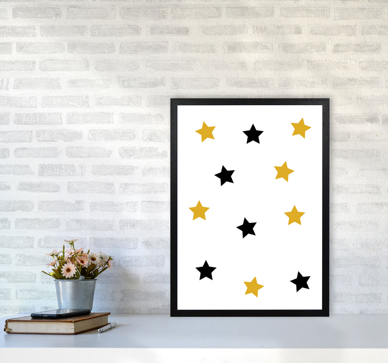 Mustard And Black Stars Modern Print A2 White Frame