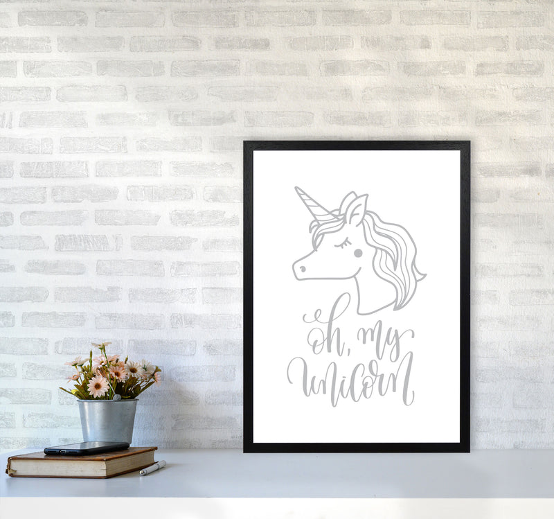 Oh My Unicorn Grey Framed Nursey Wall Art Print A2 White Frame