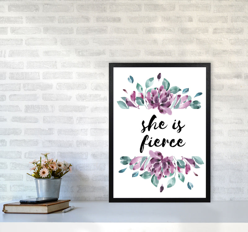 She Is Fierce Purple Floral Modern Print A2 White Frame
