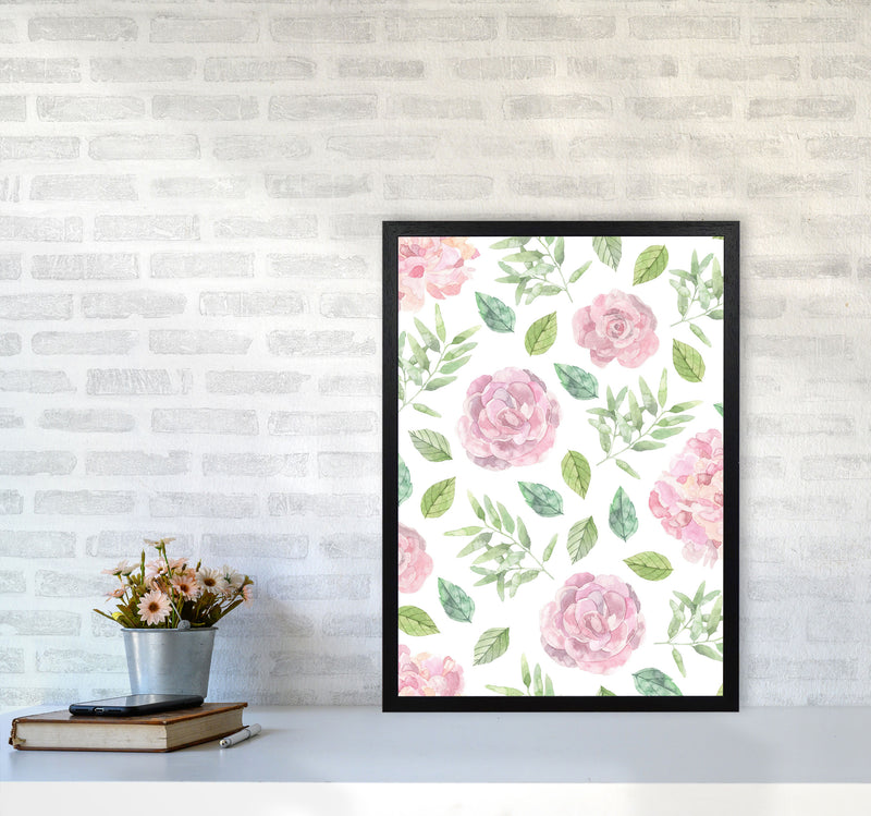 Pink Floral Repeat Pattern Modern Print, Framed Botanical & Nature Art Print A2 White Frame