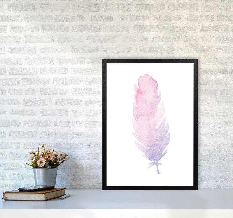Pink Watercolour Feather Modern Print A2 White Frame
