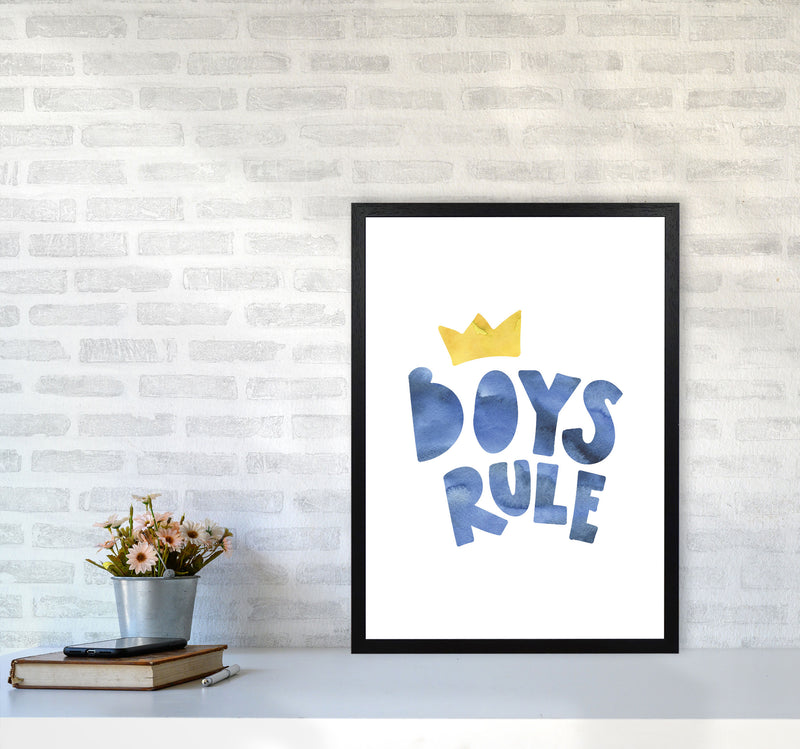 Boys Rule Watercolour Framed Nursey Wall Art Print A2 White Frame
