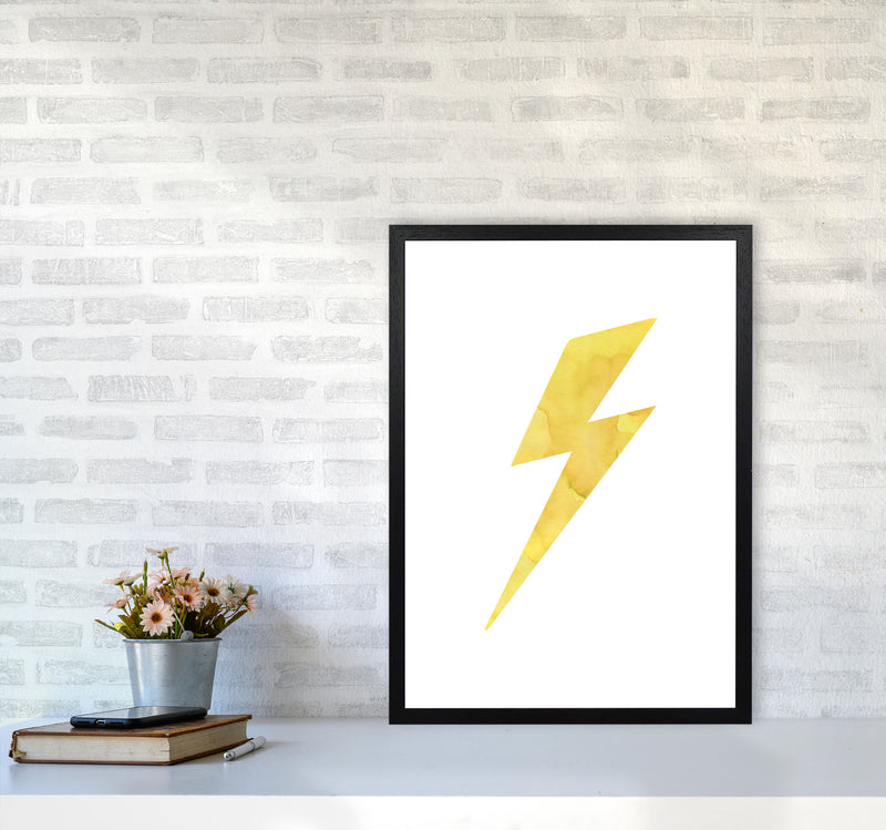 Yellow Thunderbolt Watercolour Modern Print A2 White Frame