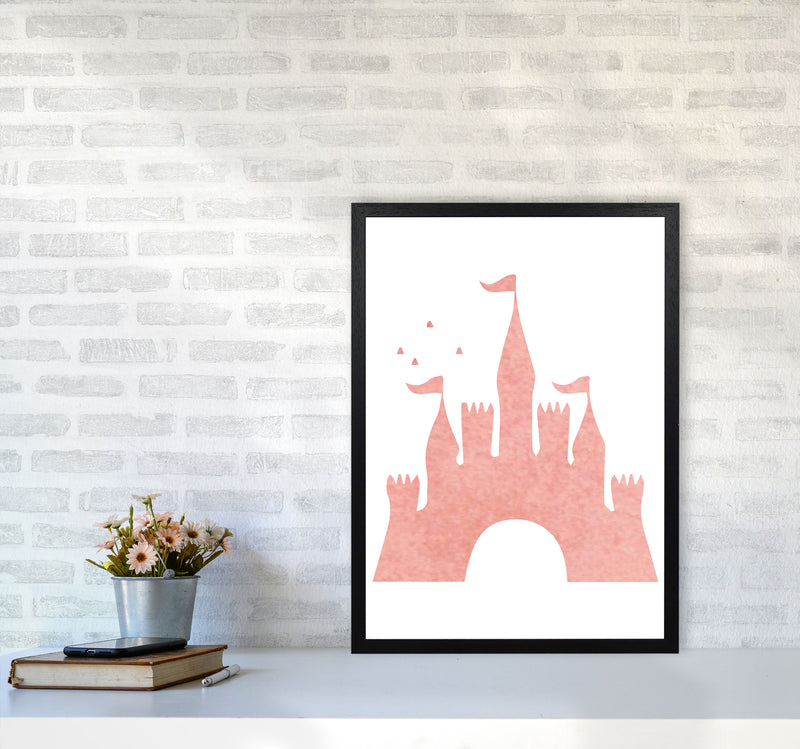 Peach Castle Watercolour Modern Print A2 White Frame