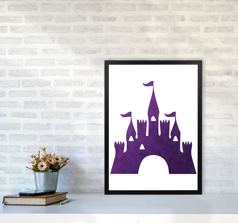 Purple Castle Watercolour Modern Print A2 White Frame