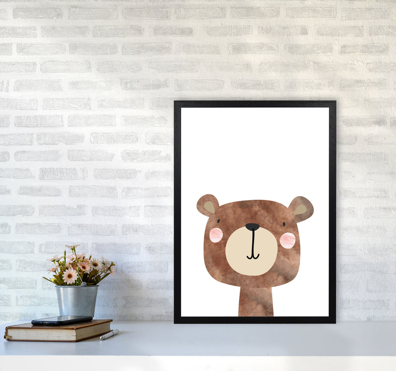 Scandi Brown Bear Watercolour Framed Nursey Wall Art Print A2 White Frame