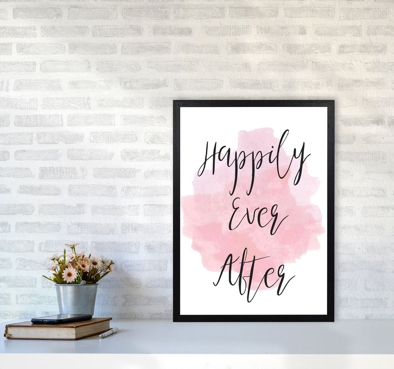 Happily Ever After Pink Watercolour Modern Print A2 White Frame