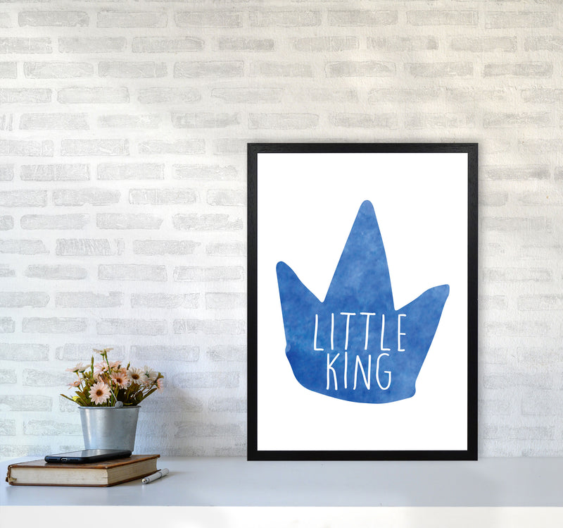 Little King Blue Crown Watercolour Modern Print A2 White Frame