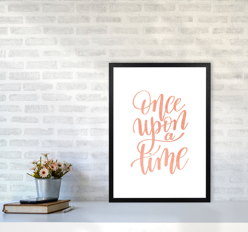 Once Upon A Time Peach Watercolour Framed Typography Wall Art Print A2 White Frame