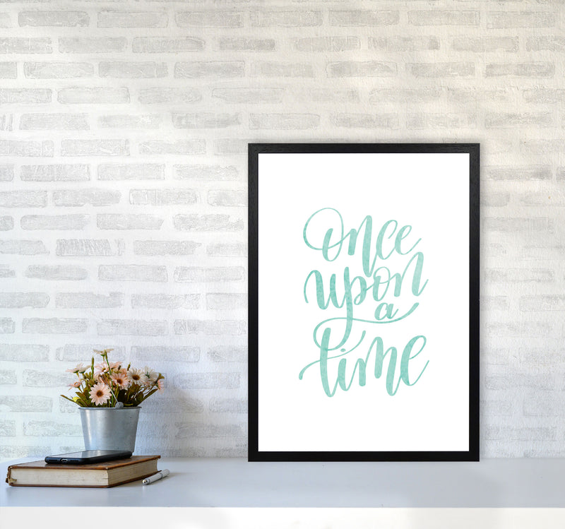 Once Upon A Time Mint Watercolour Framed Typography Wall Art Print A2 White Frame