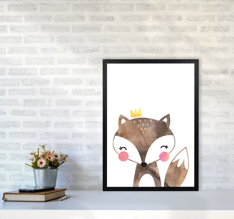 Scandi Brown Fox Watercolour Framed Nursey Wall Art Print A2 White Frame